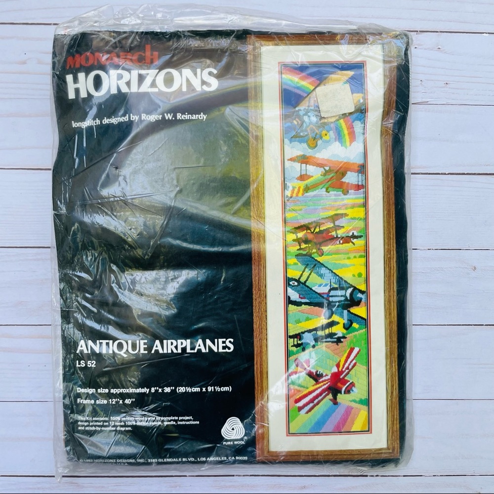 Vintage 1982 Antique Airplanes  Monarch Horizons Needlepoint Longstitch Kit